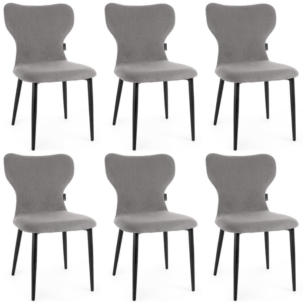 Kit 6 Cadeiras De Jantar Estofada Veludo Design Jacobsen - Cinza