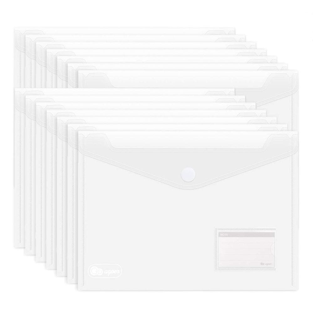 Pastas de envelope de plástico ABSOFINE Transparent A4, pacote com 25