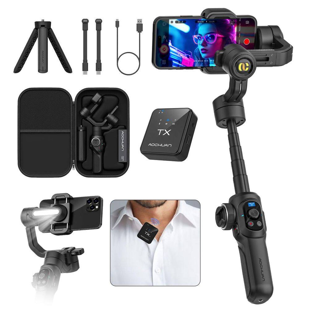 Estabilizador de cardan para smartphone AOCHUAN S2 Pro com microfone