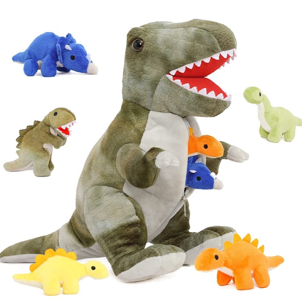 Dinossauro de pelúcia Muiteiur T-Rex com 5 bebês de pelúcia de 50 cm