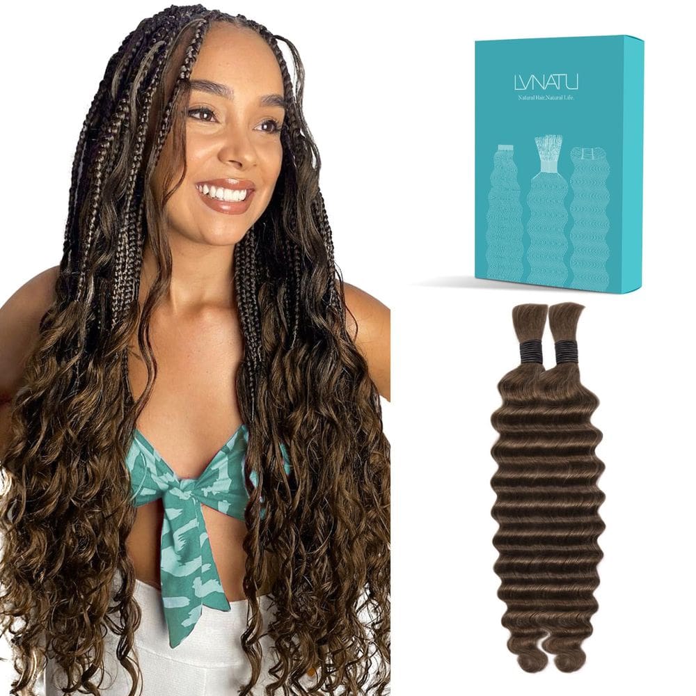 Hair Braiding Lvnatu Color 4 Boho Curls Cabelo humano castanho 22"