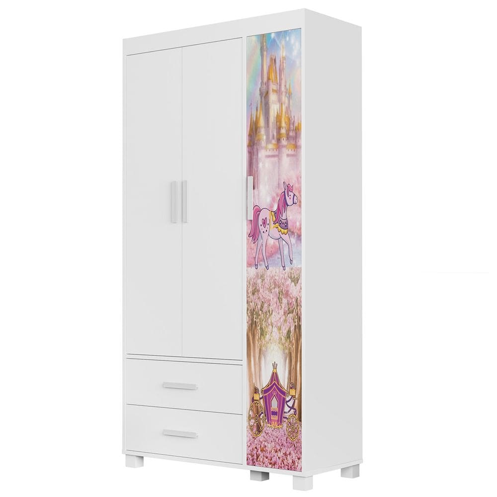 Guarda Roupa Infantil 89cm Com 3 Portas Carruagem Rosa Z53 - Mpozenato