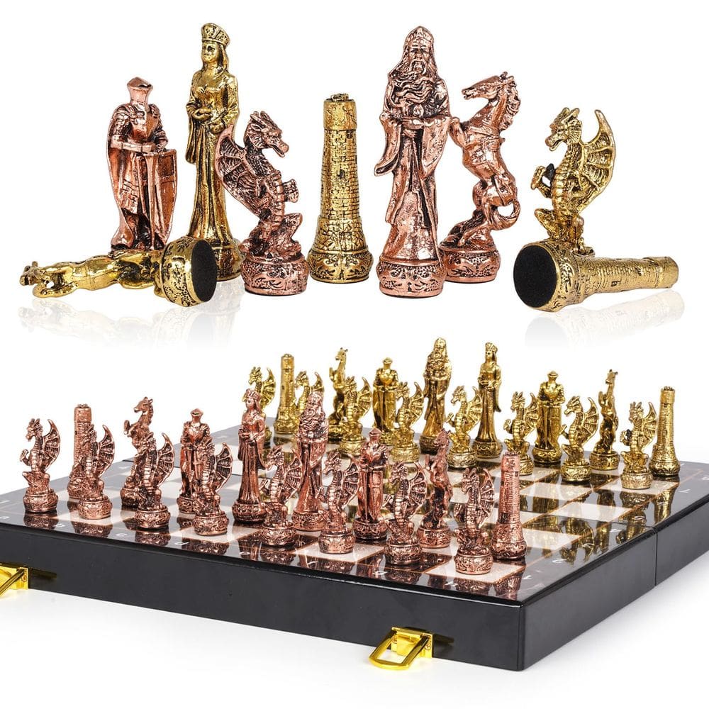 Conjunto de xadrez Agirlgle Vintage Metal com tabuleiro de xadrez em mármore