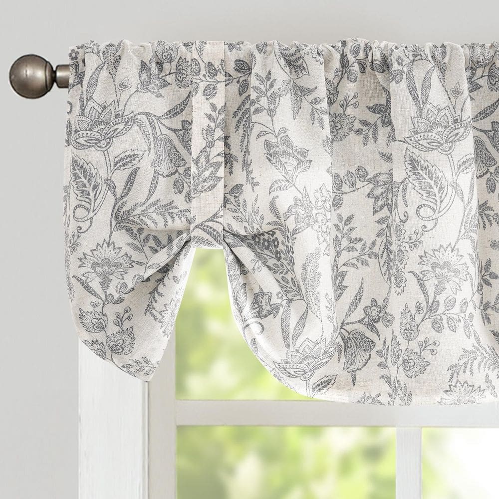 Cortina Valance Lazzzy Floral Grey Linen Farmhouse 50x45cm