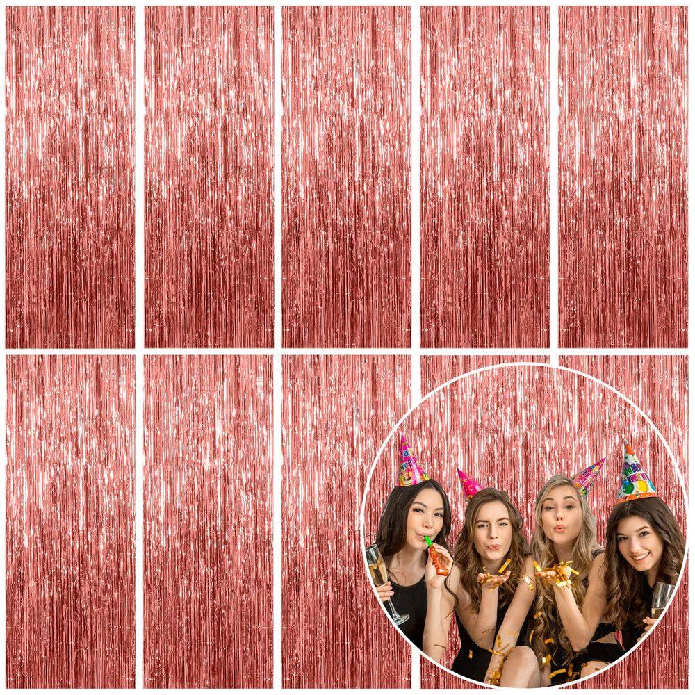 Pano de fundo de cortina de alumínio, pacote com 10 enfeites metálicos em ouro rosa