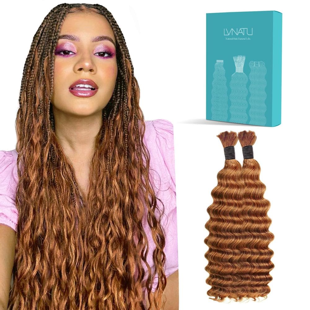 Cabelo trançado humano Lvnatu Boho Curly Color 30 Castanho Ruivo
