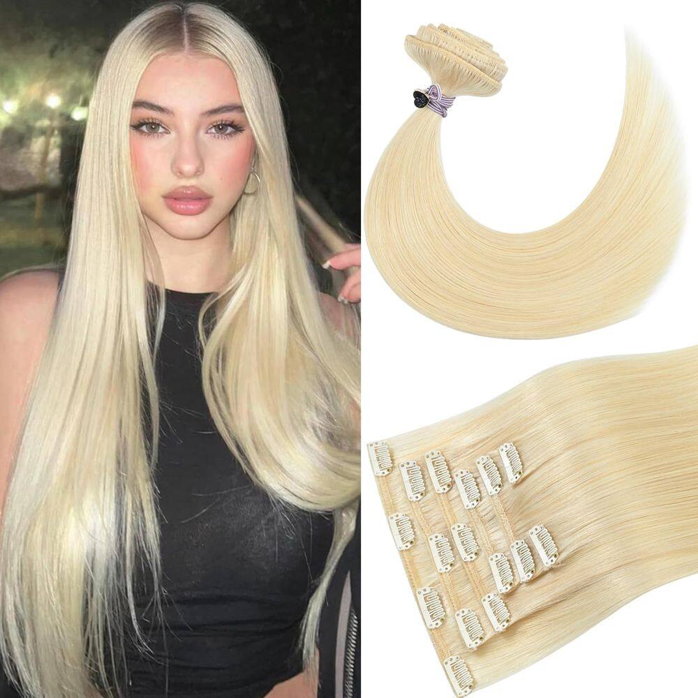 Extensões de cabelo Newfeeling Platinum Blonde Remy Hair 22 polegadas
