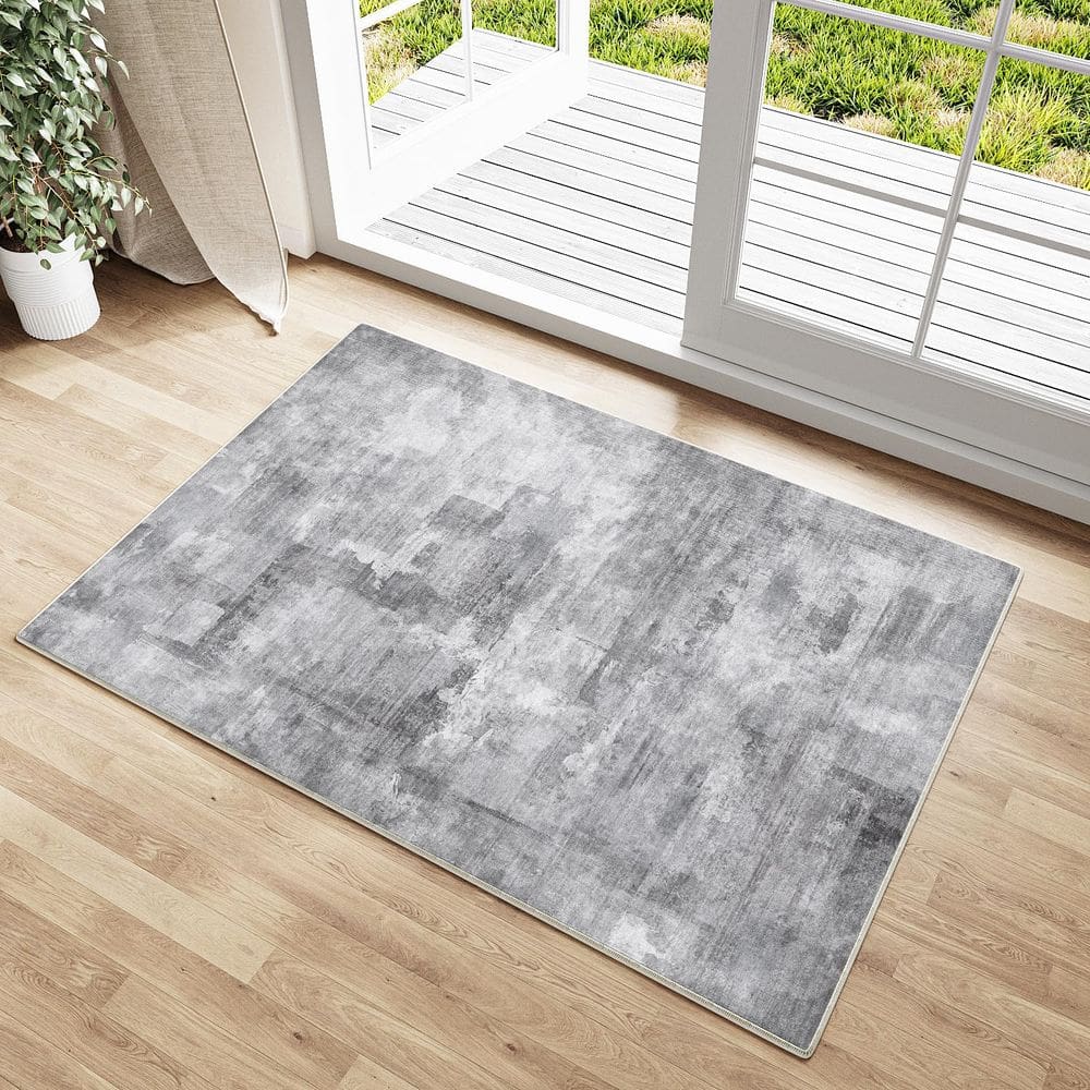 Tapete Area WondRg lavável cinza abstrato moderno 2 x 3 pés