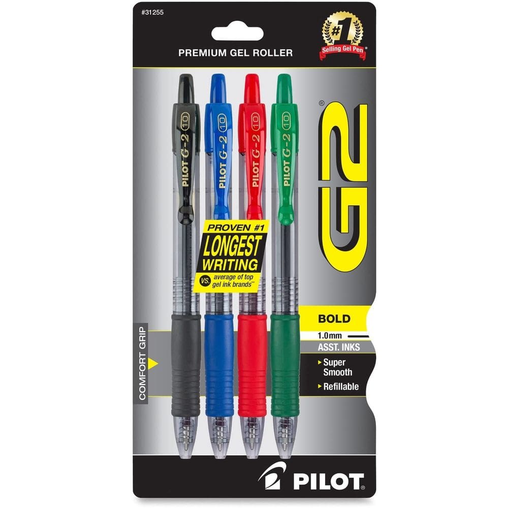 Canetas de rolo de gel PILOT G2 Premium Bold Point de 1 mm - pacote com 4