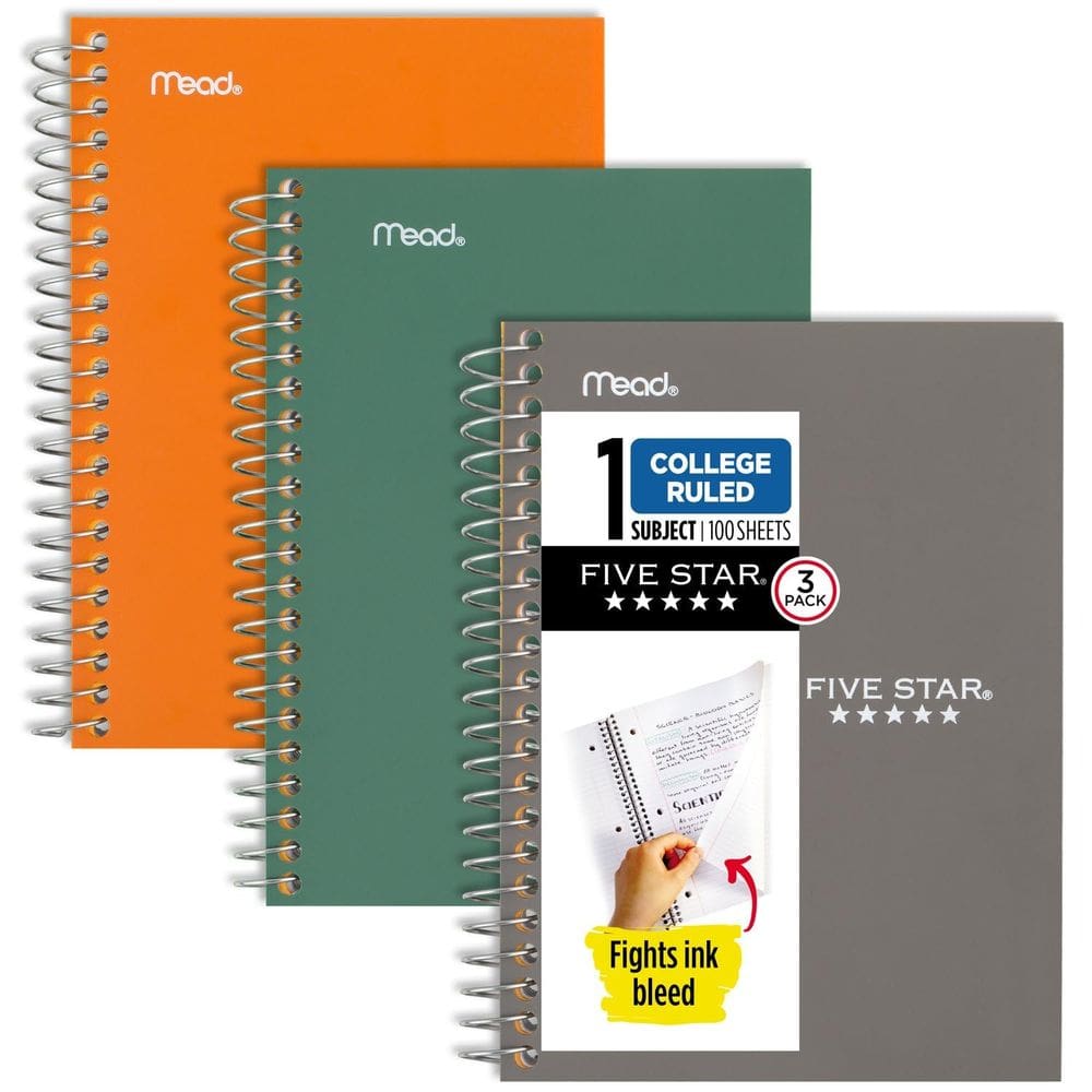 Cadernos espirais Five Star 1-Subject College Ruled 100shts