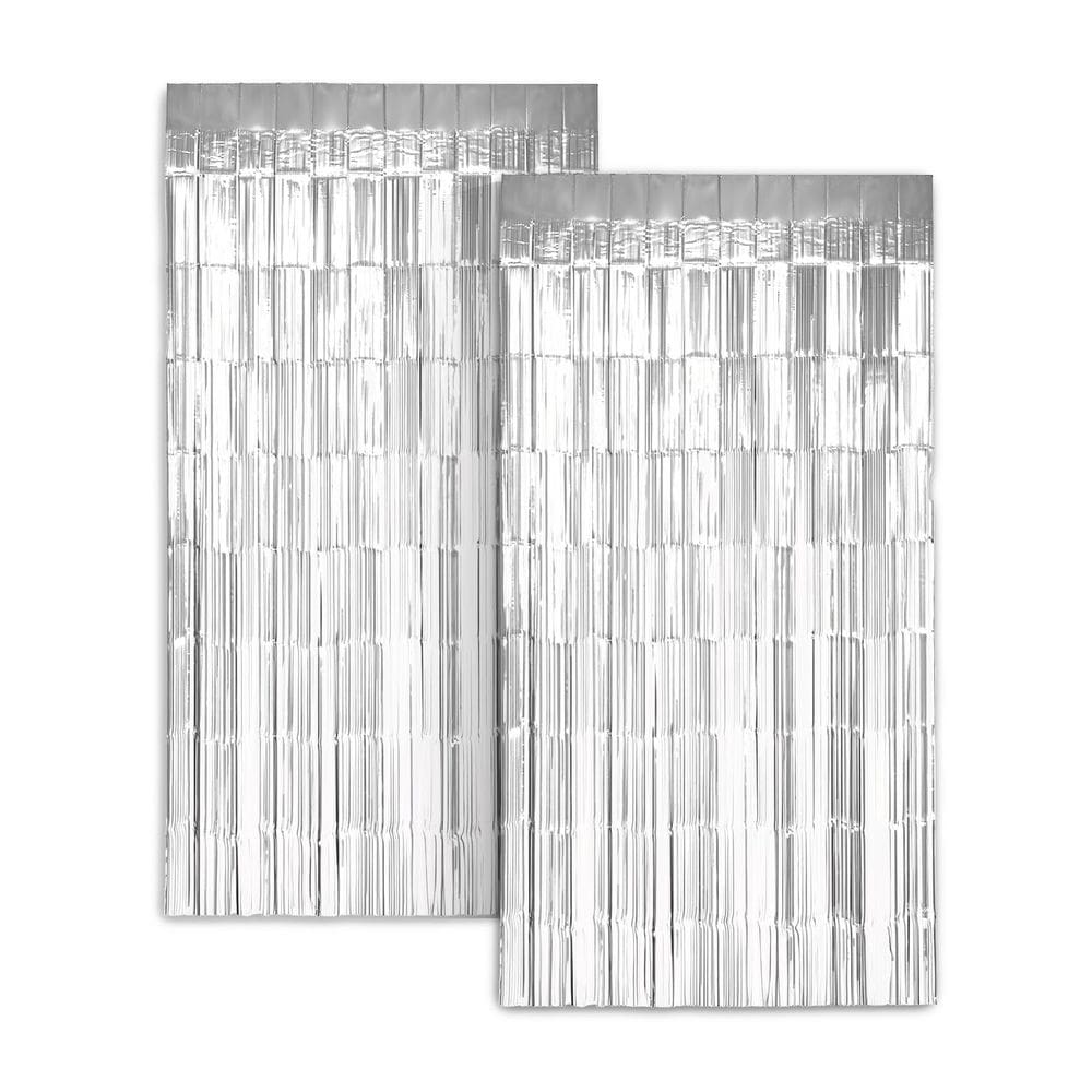 Pacote com 2 cortinas de alumínio Backdrop Zink, 1 m x 2 m de prata para festas