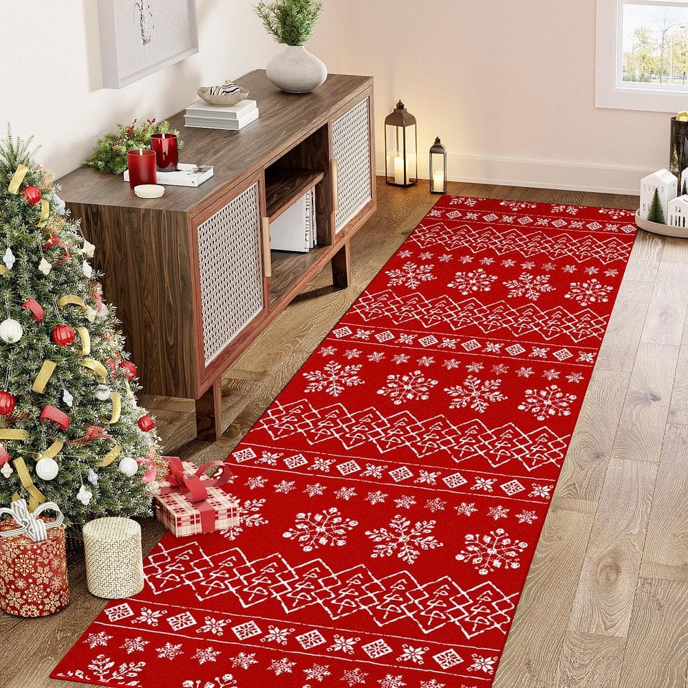 Tapete Christmas Runner WondRg Red Snowflake 61x183cm poliéster
