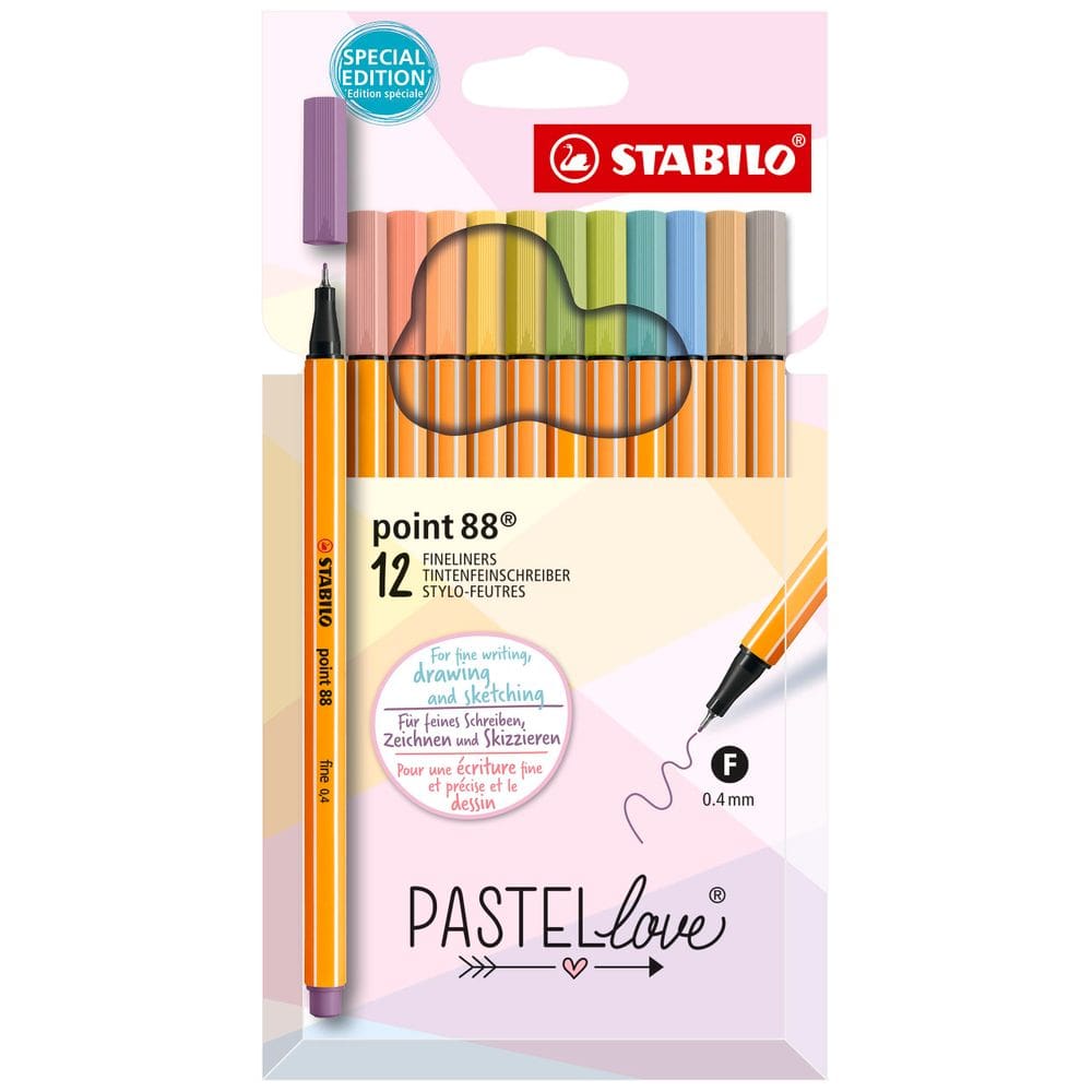 Conjunto Fineliner STABILO point 88 Pastellove de 12 cores