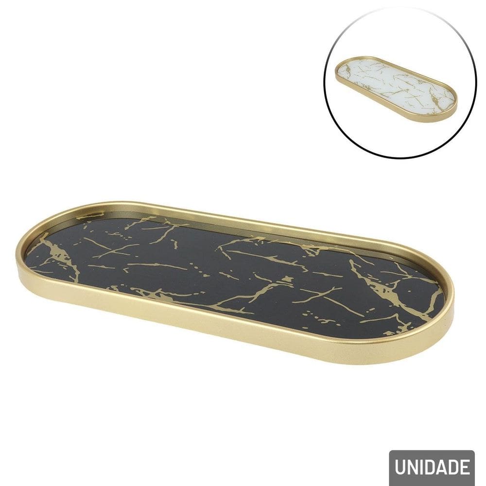 Bandeja Decorativa Plástico 11,8x30cm Marmorizado