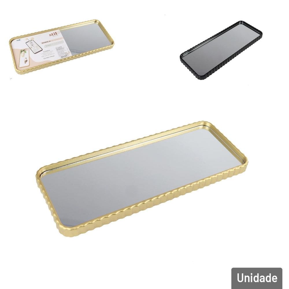 Bandeja Decorativa Plástica 30cm Espelho Retângulo