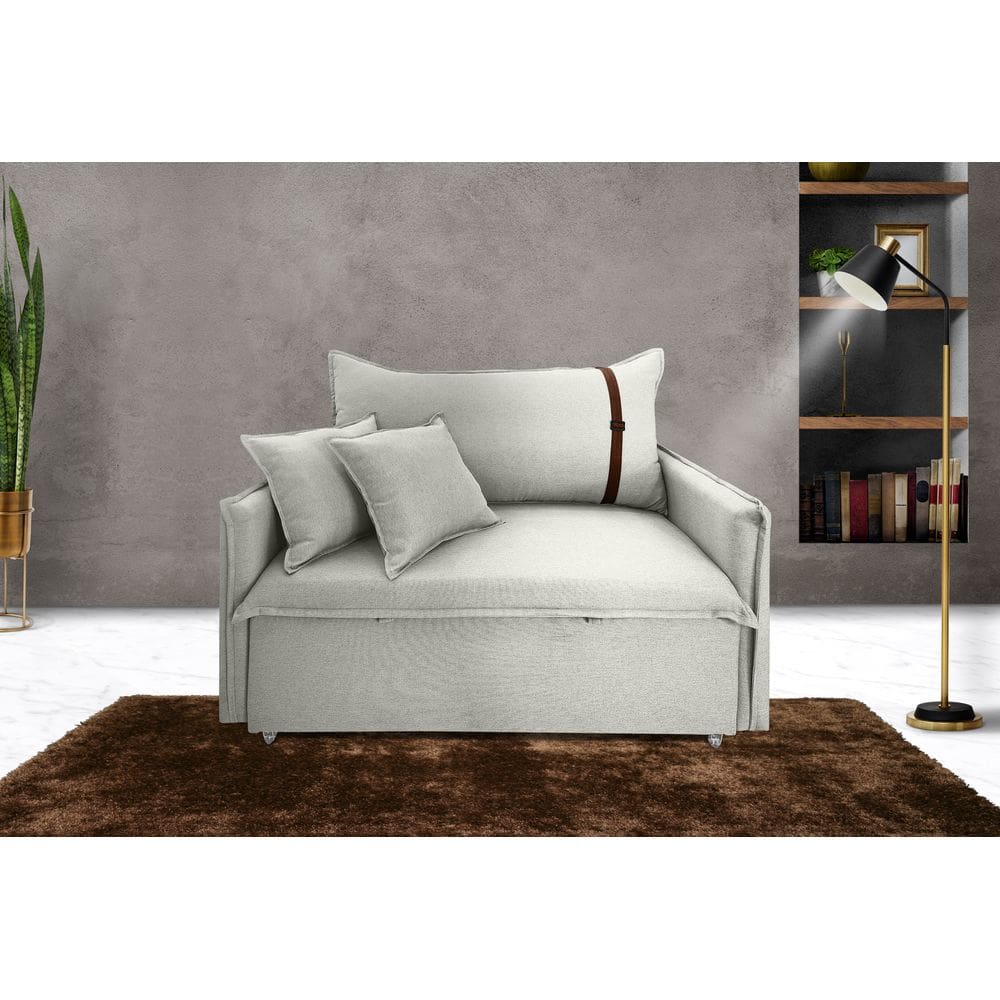 Poltrona Sofá Cama Valence Premium 100cm SoftGel D33 Linho Palha