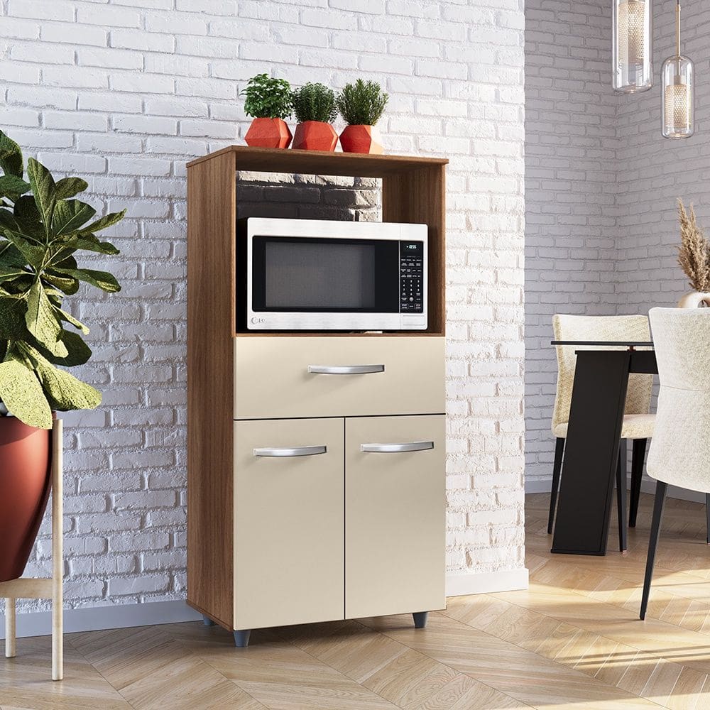 Armário Balcão Multiuso para Cozinha Micro-ondas e Forno Luna 02 Portas 01 Gaveta Savana Off White Moblis
