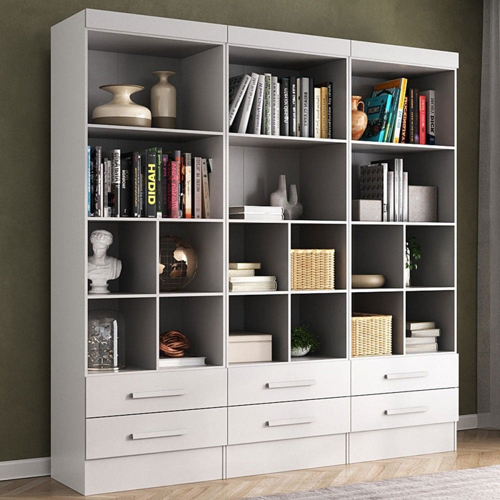 Estante para Livros Modulare 6 Gavetas 12 Prateleiras Branco - Panorama Móveis