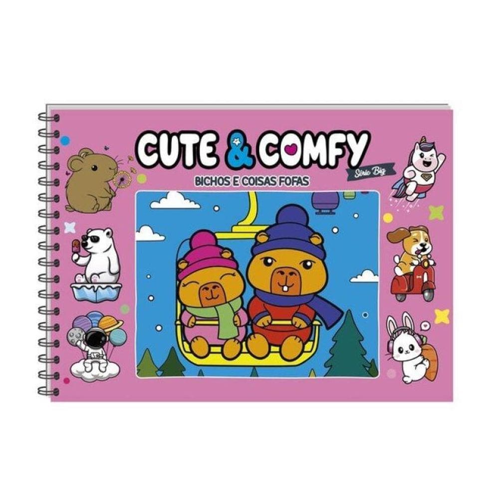 Cute & Comfy Série Big - Bichinhos E Coisas Fofas - Livro De Colorir Adulto - Capa Dura Holográfica