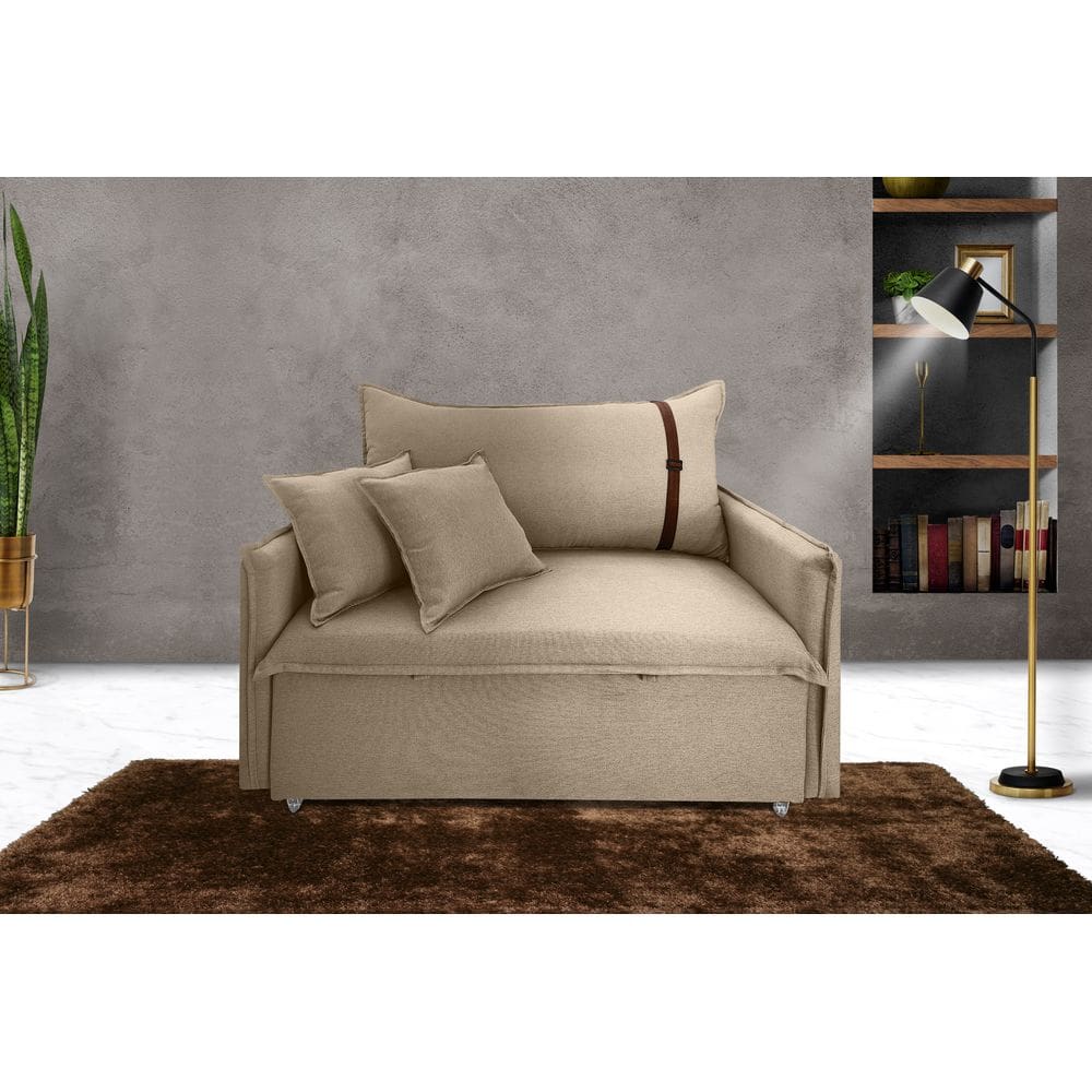 Poltrona Sofá Cama Valence Premium 090cm SoftGel D33 Linho Bege