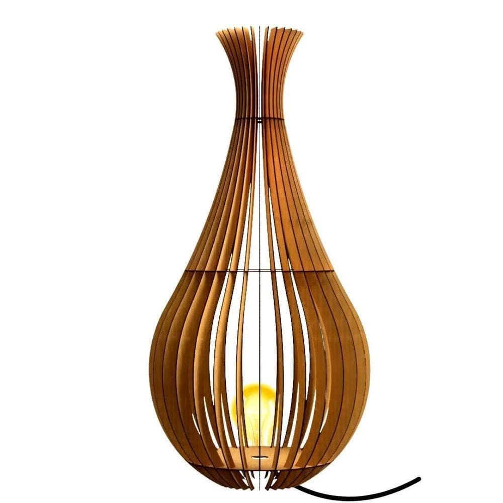 Abajur Grande De Chão Gotas De Orvalho Mdf Luminária - Marrom - Tamanho:60x30cm