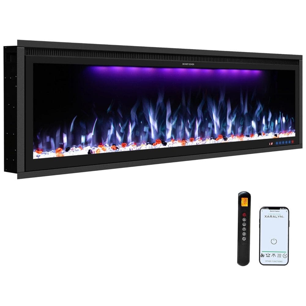 Lareira Elétrica de Embutir A42x127L cm com Controle Remoto por APP, 13 Cores de Chama Ajustáveis e Temporizador, 110V 1500W, Benrocks 50,