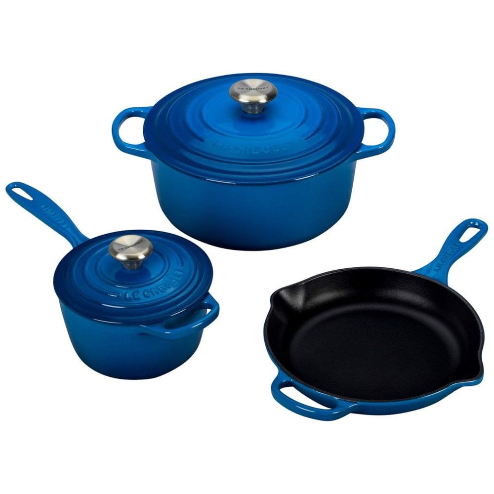 Conjunto de Panelas e Frigideiras Antiaderentes de Ferro Fundido Esmaltado, 5 Peças, LE CREUSET MS1605 59SS, Azul