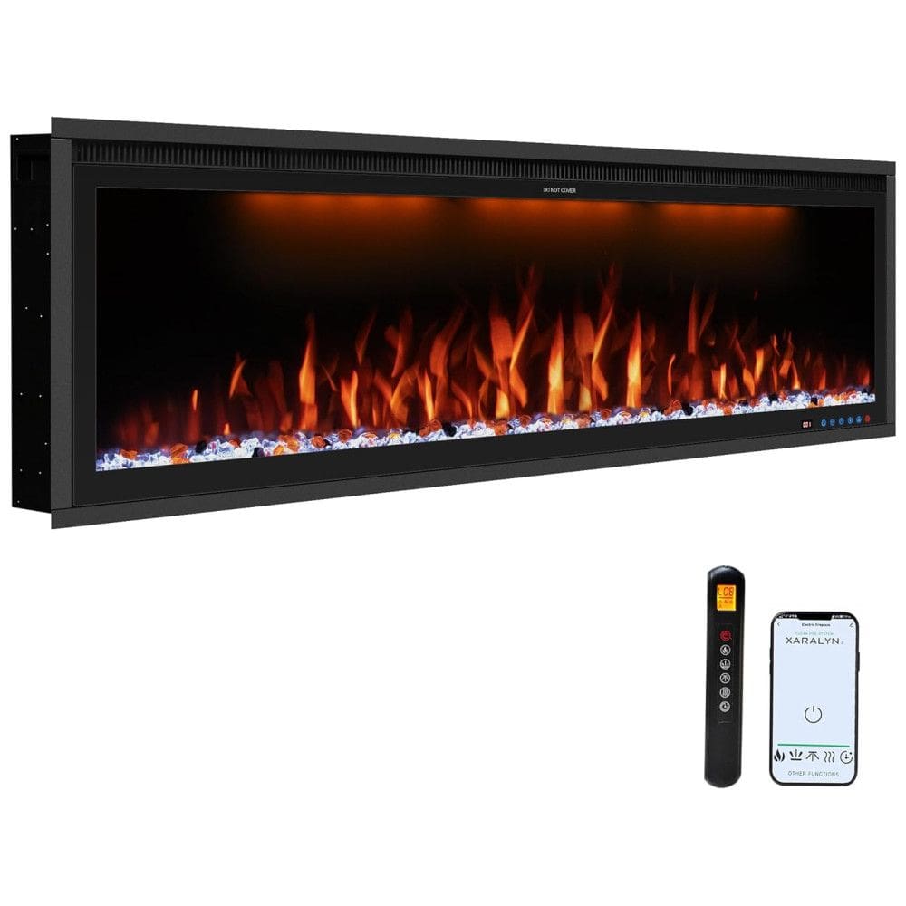 Lareira Elétrica de Embutir A42x106L cm com Controle Remoto por APP, Temporizador, Toras e Cristais Incluídos, 110V 1500W, Benrocks BI42Z,
