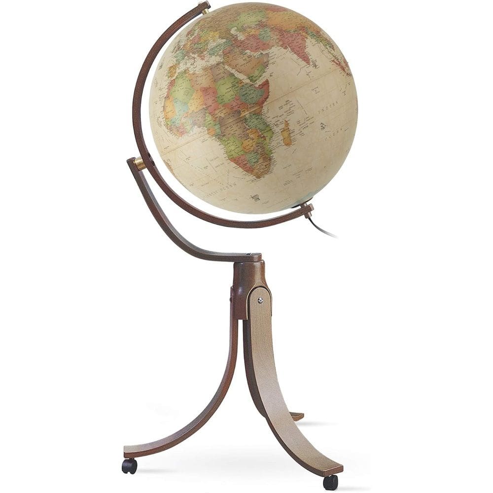 Globo Terrestre Iluminado Pernas de Madeira Emily Blue Antique