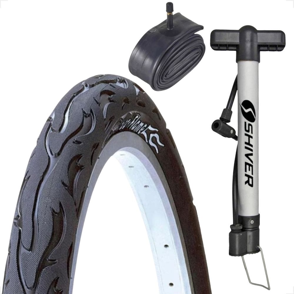Pneu Bicicleta Kenda Flame Aro 26 x 2.125 Balão + camara Shiver + bomba de ar Montadinha