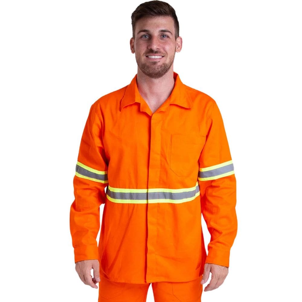 Camisa Modelo Aberto Manga Longa com Faixa Refletiva e Sitel Neon Laranja