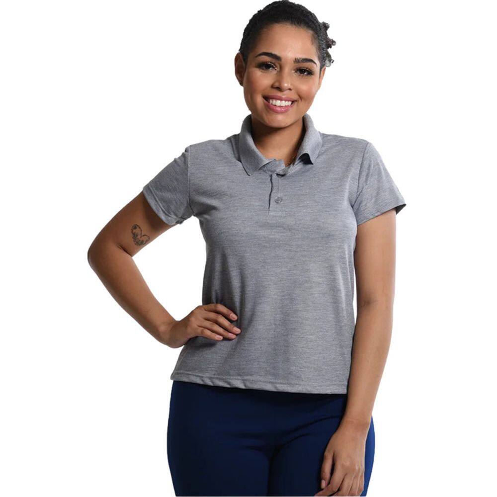 Camiseta Polo Baby Look Cinza Mescla