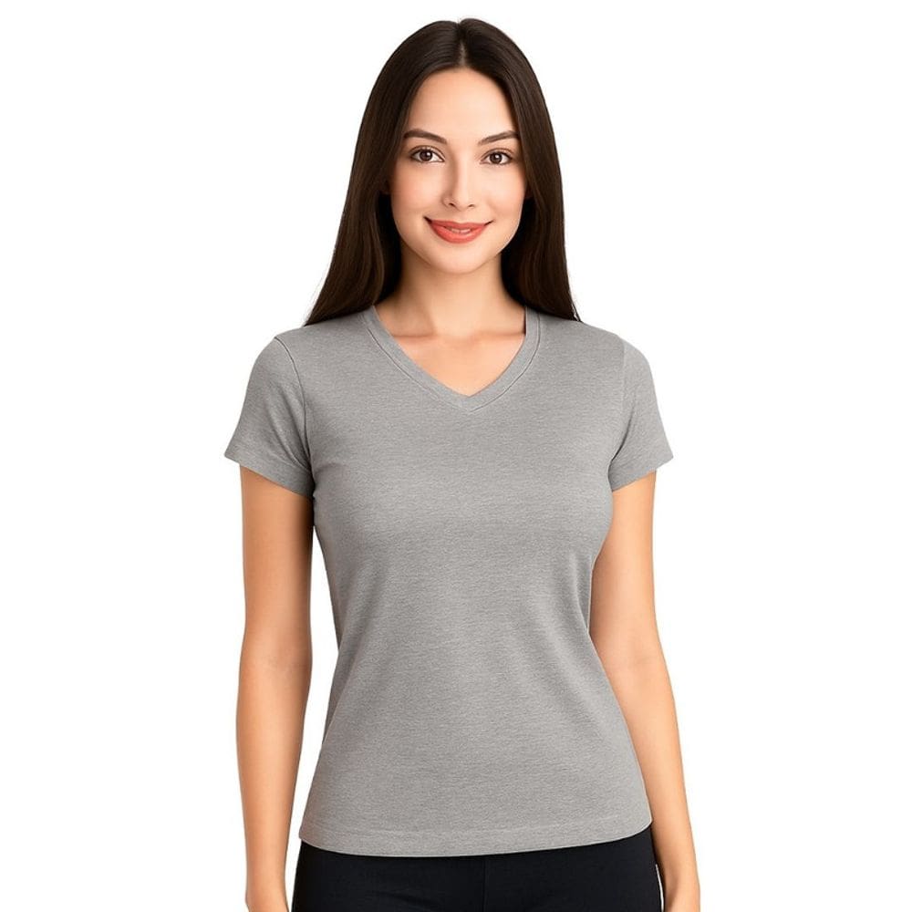 Blusa Camiseta Feminina Baby Look Básica Gola V