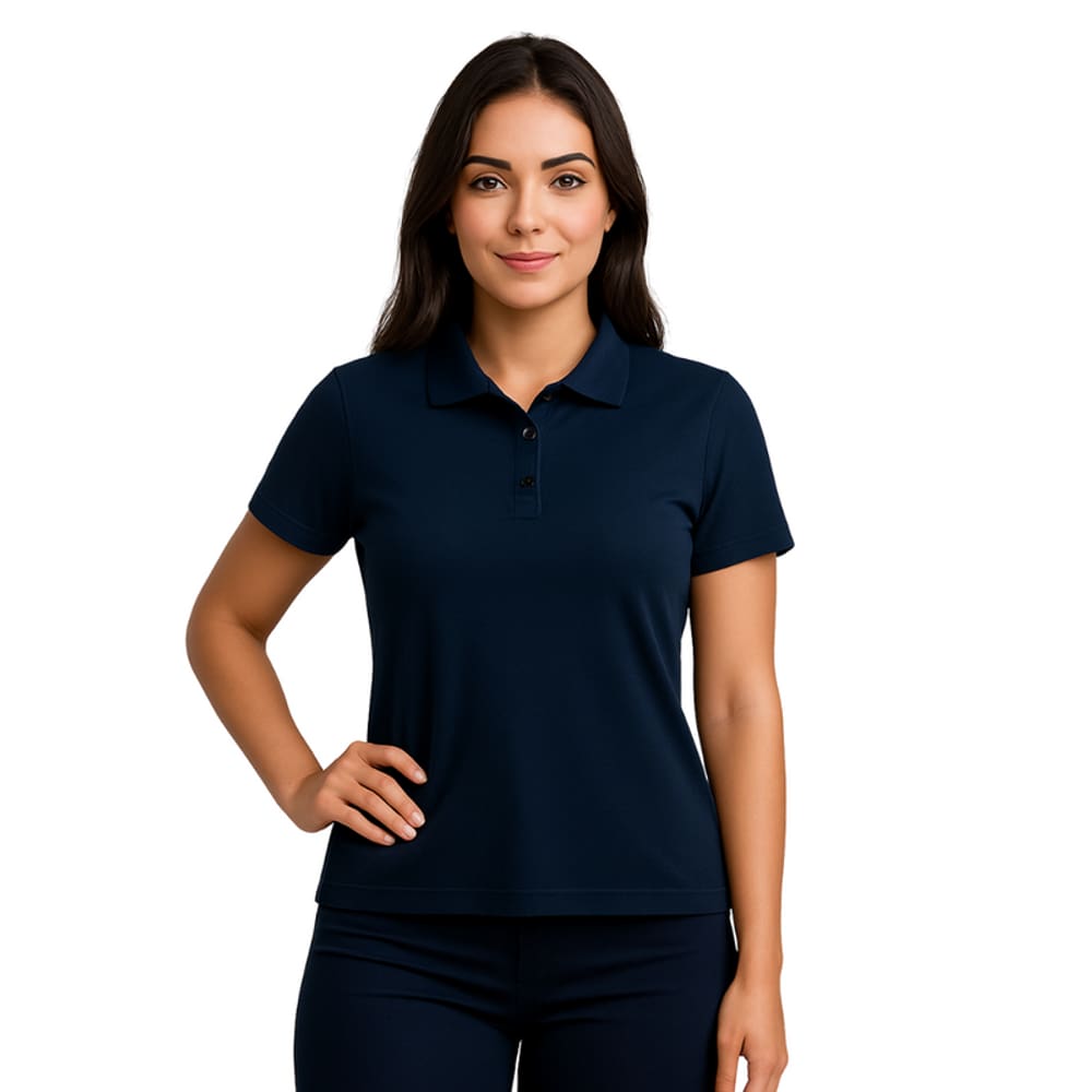 Camiseta Polo Baby Look Azul Marinho