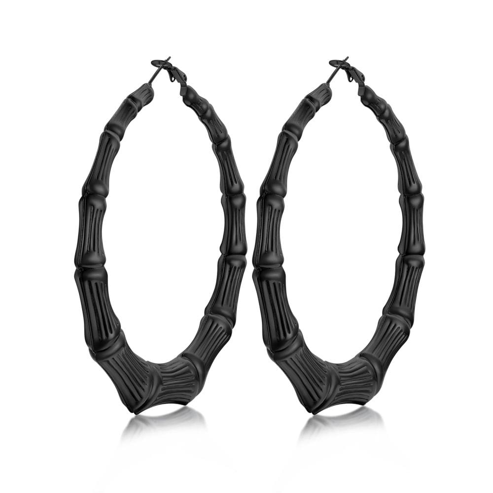Brincos KeyStyle Bamboo Hoops 80 mm em aço inoxidável preto