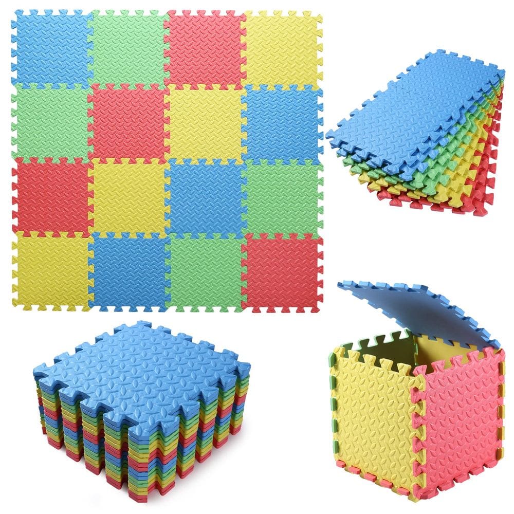 Tapete de jogo de espuma Tamiplay 16 azulejos para crianças de 0,4 polegadas de espessura vermelho/amarelo/azul/verde