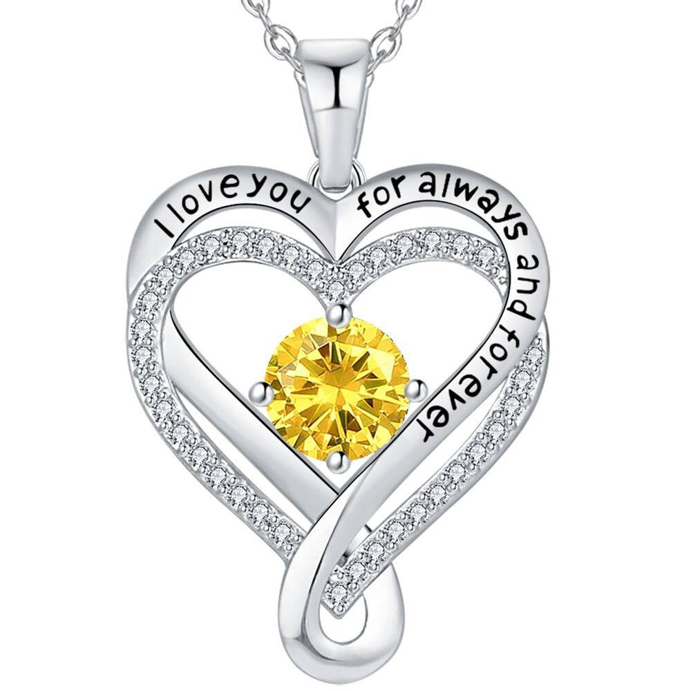 Colar Mkhhy Infinity Love Heart Birthstone Silver para mulheres