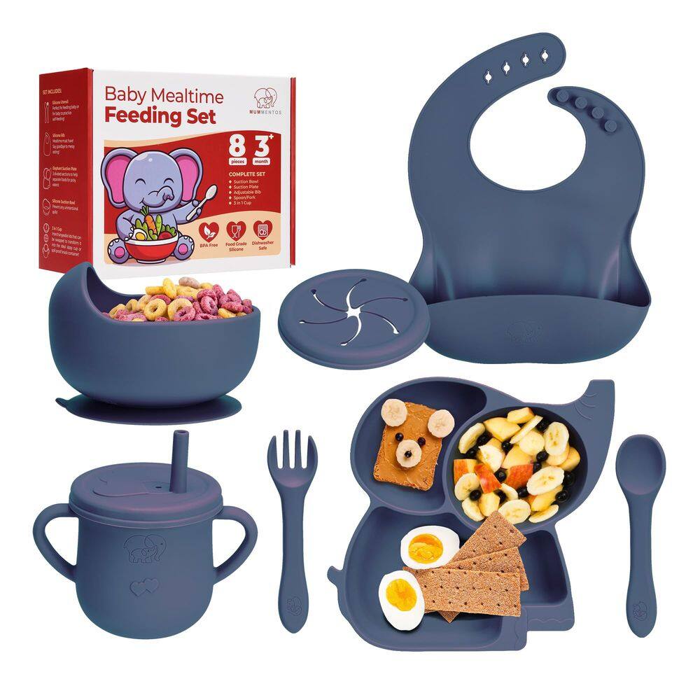 Conjunto de alimentação para bebês Mummentos Silicone de 6 meses ou mais com babadores e copo