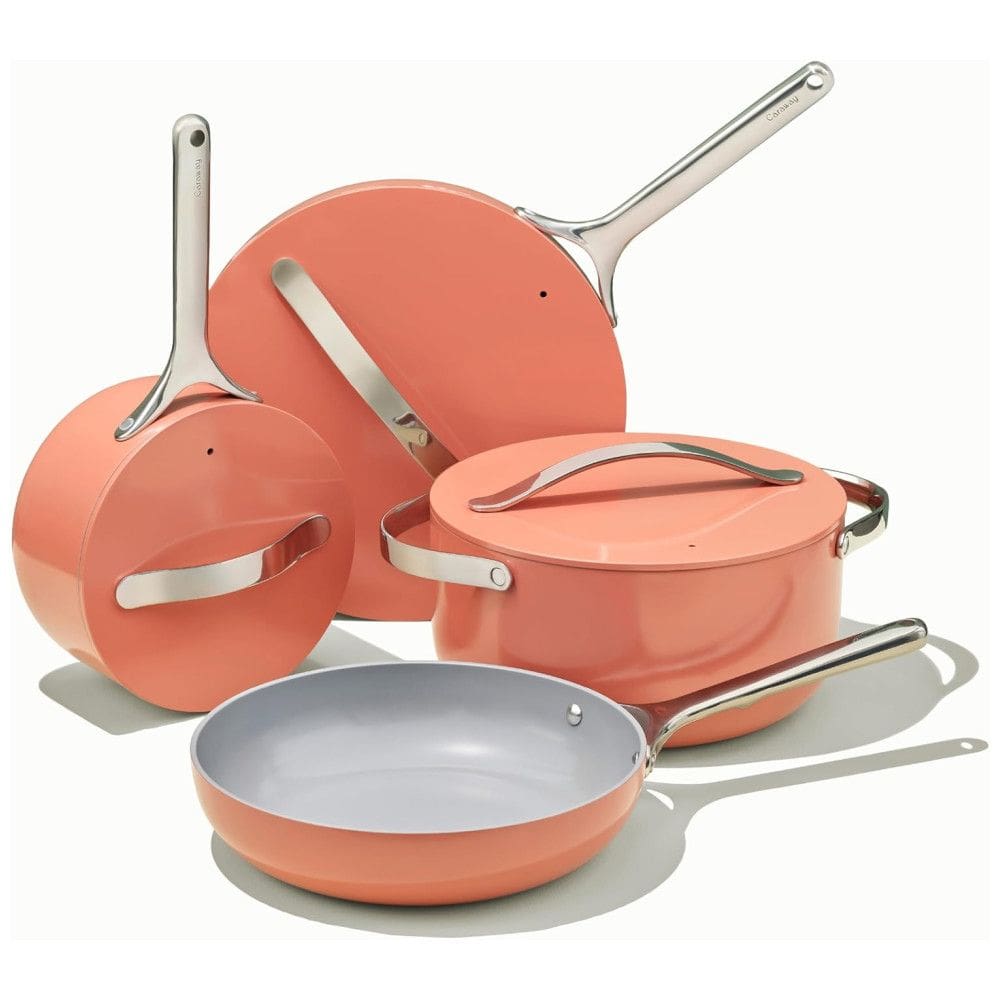 Conjunto de Panelas Antiaderente Revestida de Cerâmica, 12 Peças, Sálmão, CARAWAY Perracotta, Laranja