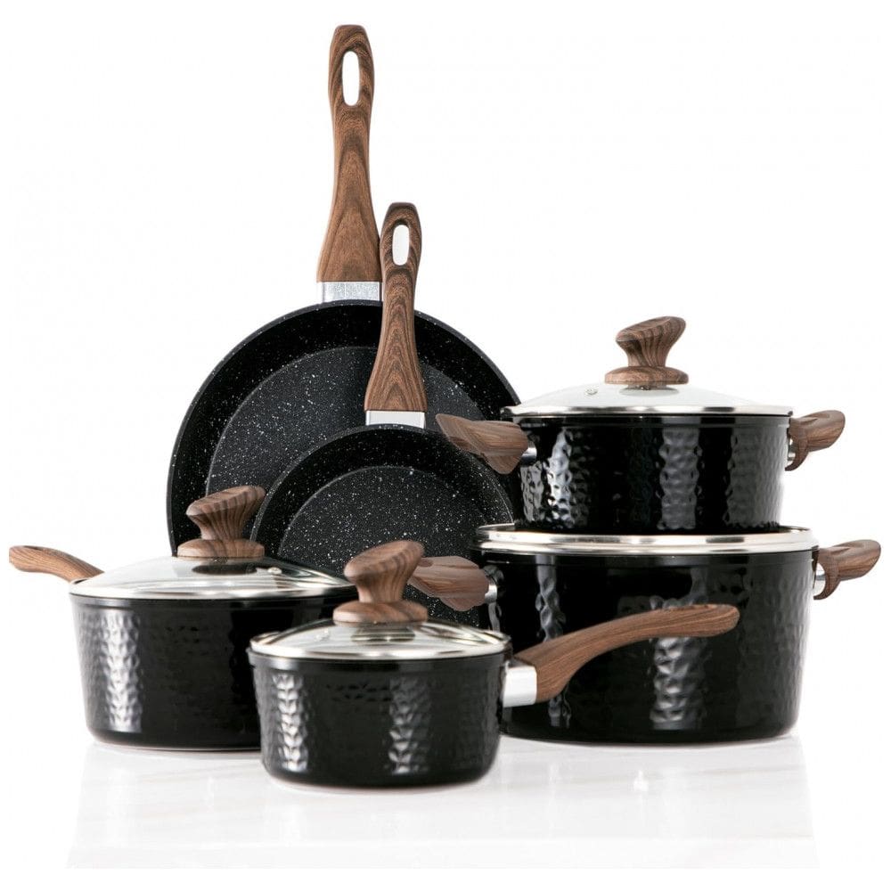 Jogo de Panelas e Frigideiras Antiaderentes em Granito com Utensílios, KITCHEN ACADEMY BETTER, Preto