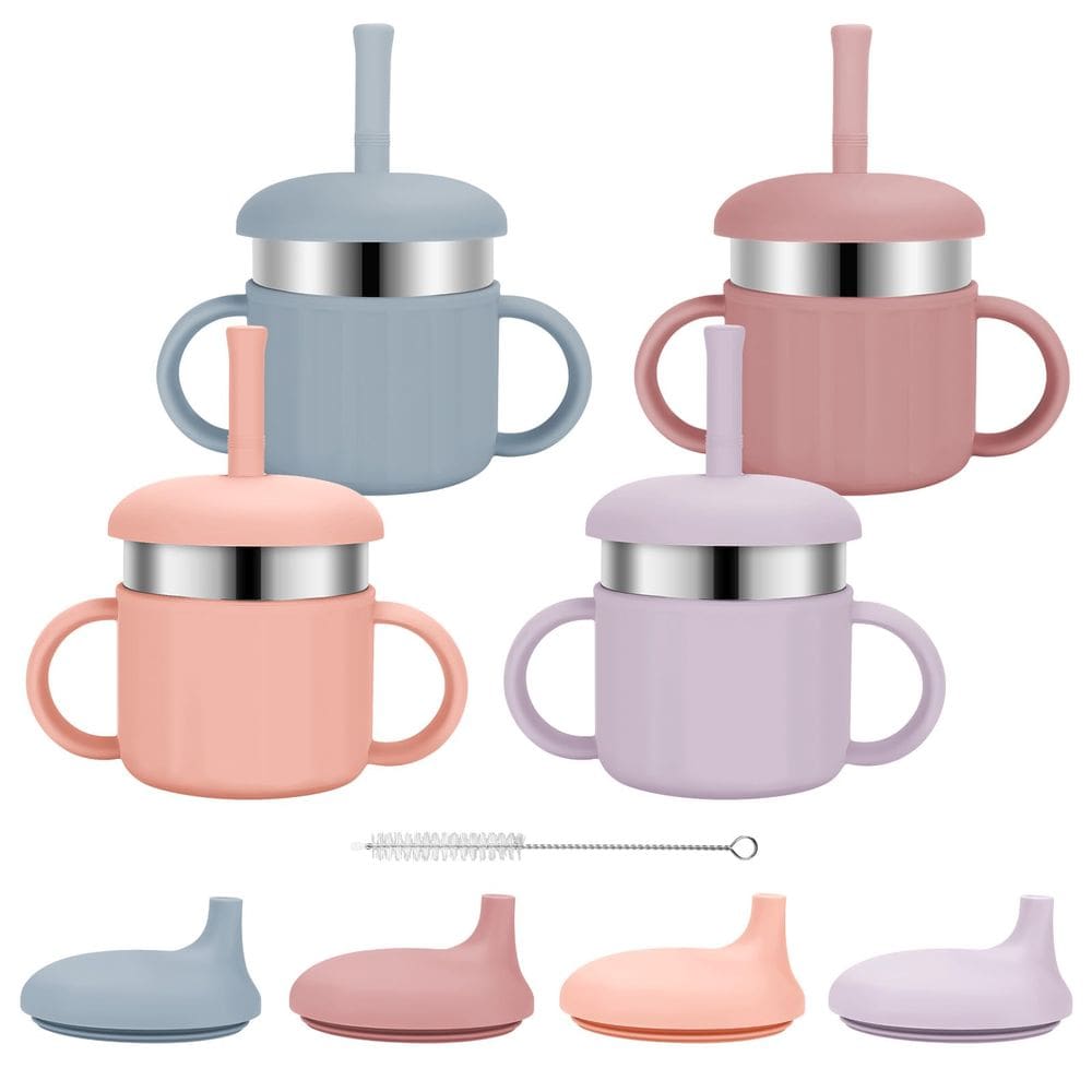 Copos para bebês eOffice 220ml em 3 estágios com canudos de silicone