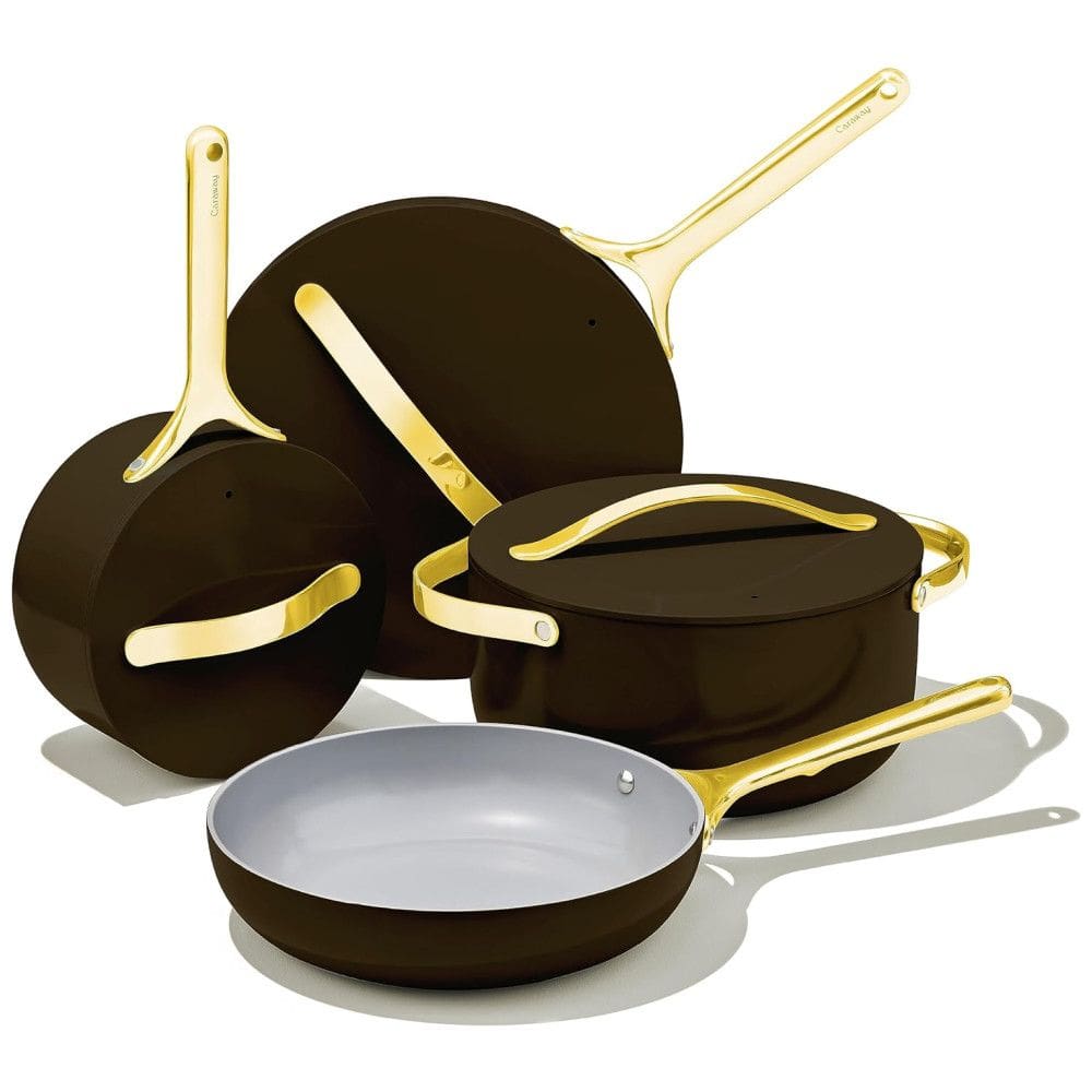 Conjunto de Panelas em Cerâmica Antiaderente 12 Peças, Livre de PTFE e PFOA, Seguro para Forno e Fogão, Caraway, Preta