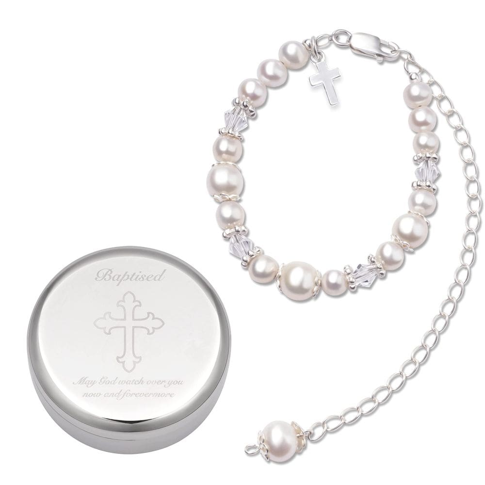 Pulseira Baptism Cross Tryuunion em prata esterlina para menina