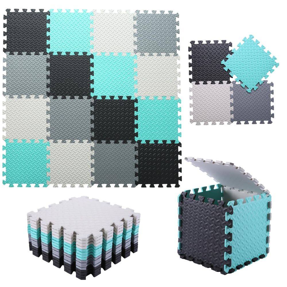Tapete de jogo de espuma Tamiplay para bebês de 1 cm de espessura, 16 ladrilhos preto/branco