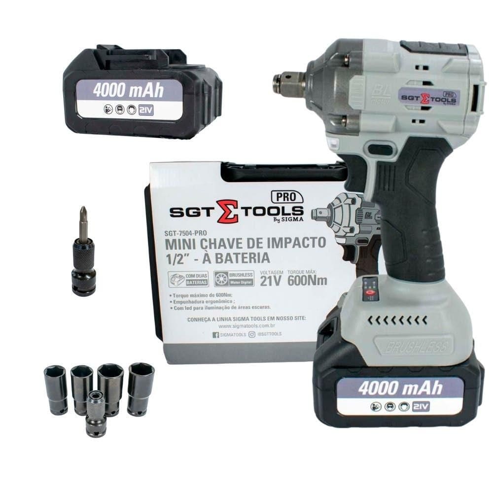 Chave de Impacto 21V 1/2” 600NM Mini com 2 Baterias Brushless SGT-7504 SIGMA