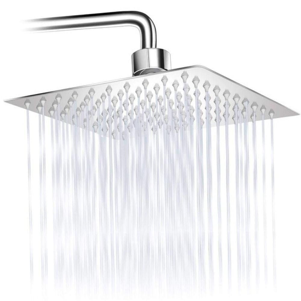 Chuveiro Ducha Quadrado Inox Area Externa Piscina Banheiro Modelo Curvado Prata