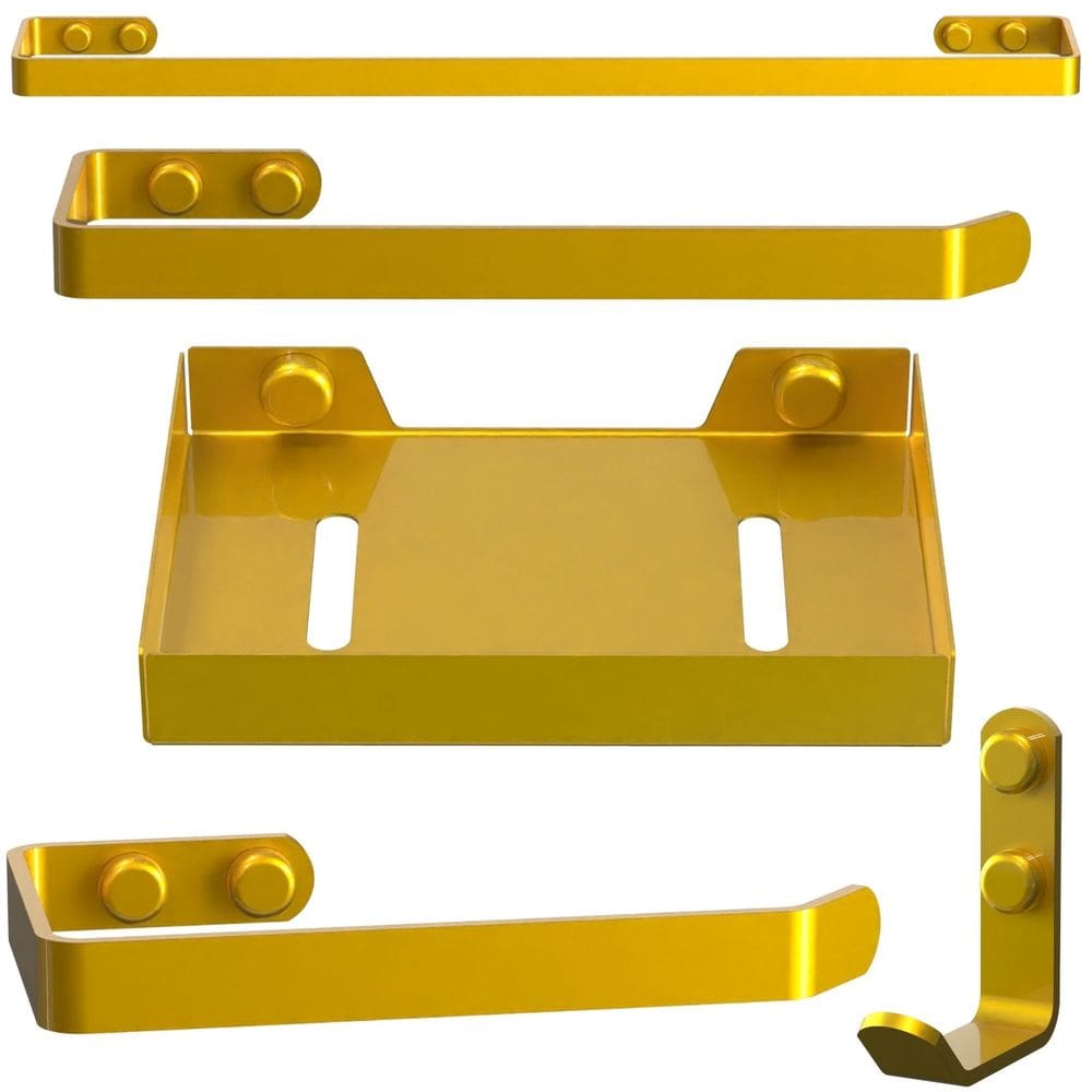 Kit Acessórios Para Banheiro 5 Peças Dourado FS Plus