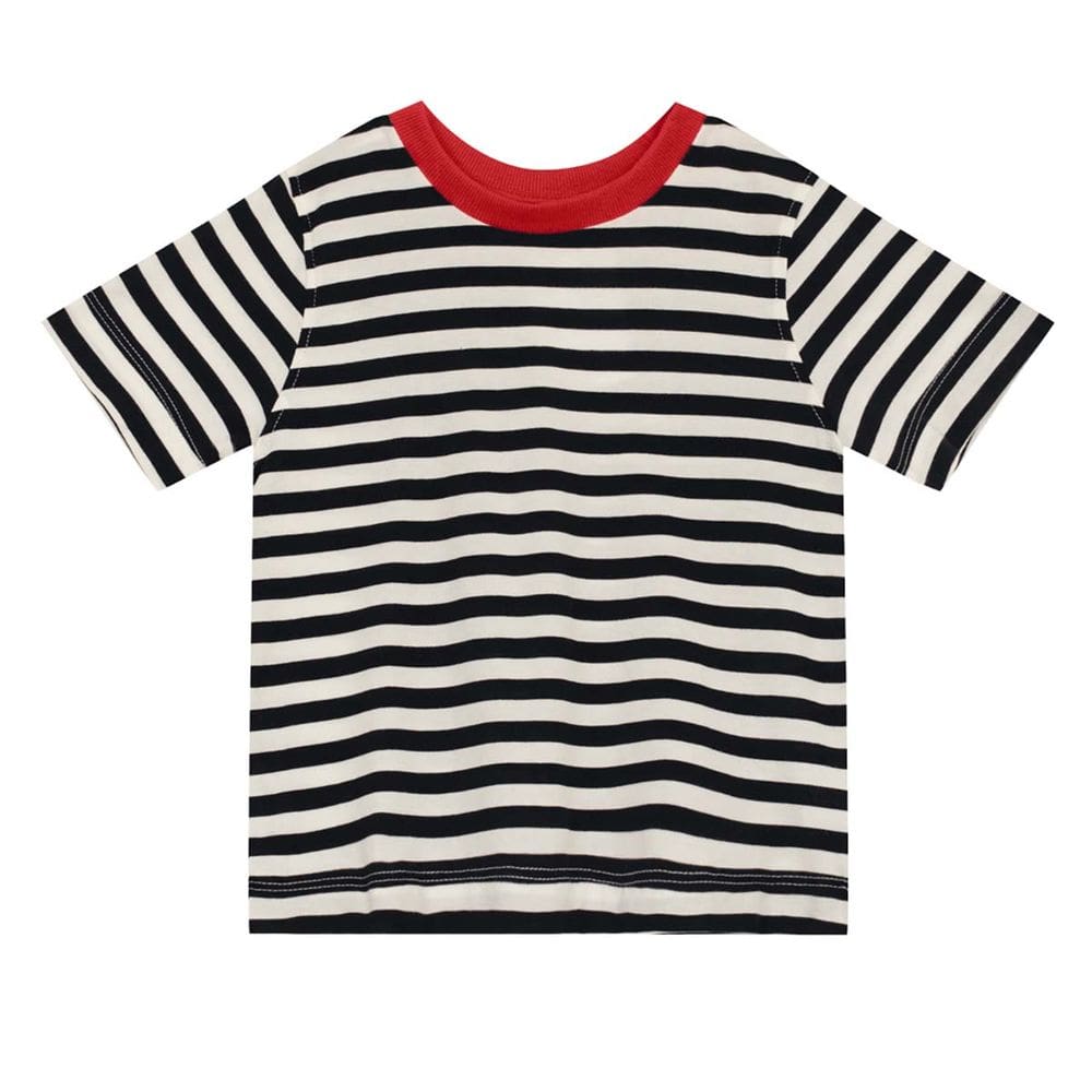 Camiseta infantil listrada collab Essendi e Preto