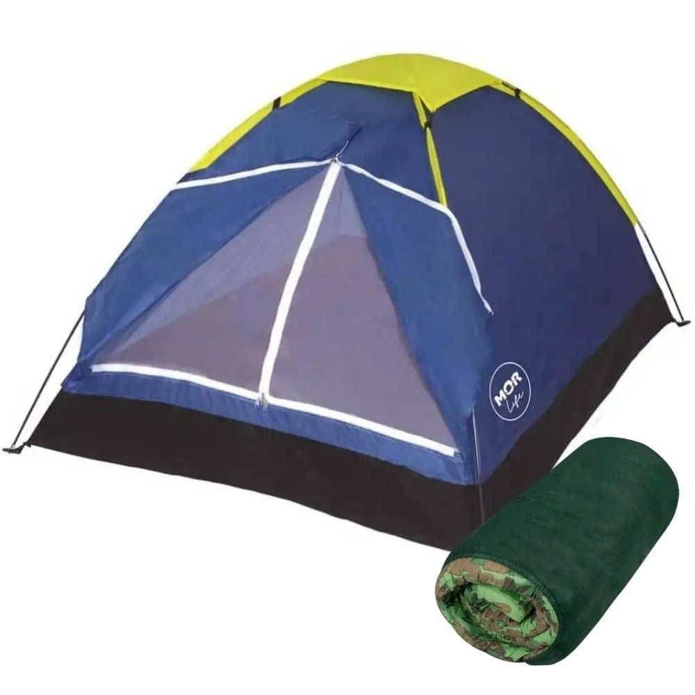Barraca Iglu para Camping Azul 2 Pessoas com Colchonete Estampa Camuflada MOR