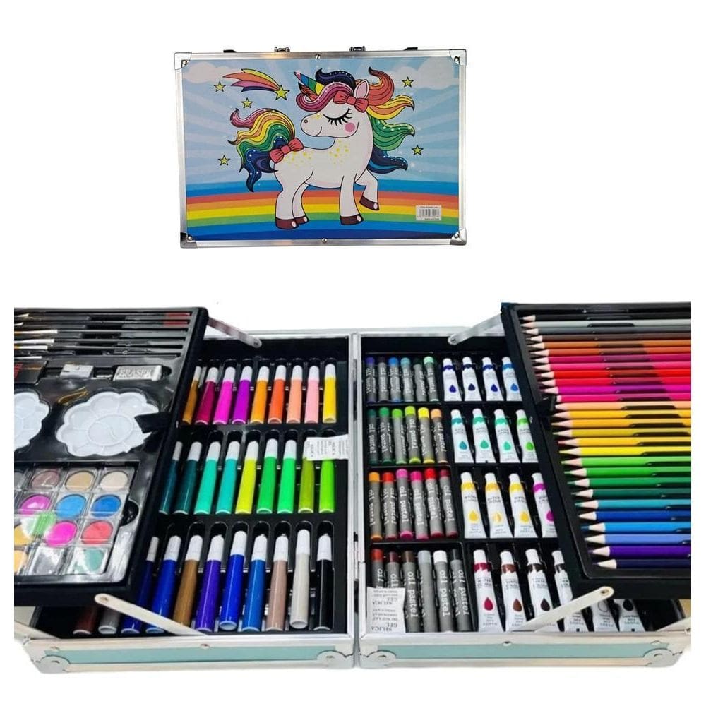 Maleta De Pintura Azul Infantil Kit Escolar 145 Peças Kids